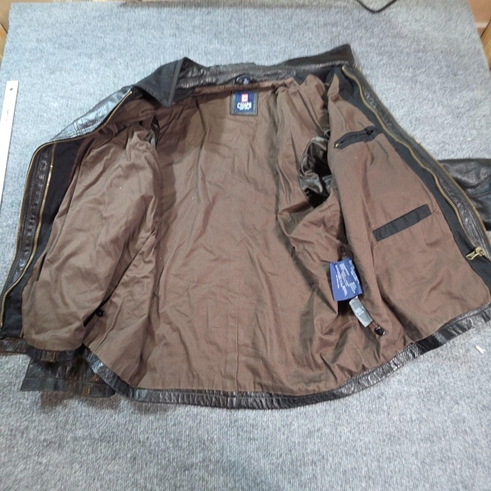 Chaps Jacket Mens XL Brown Leather Bomber Full Zip Lined Stand Collar Outdoor
